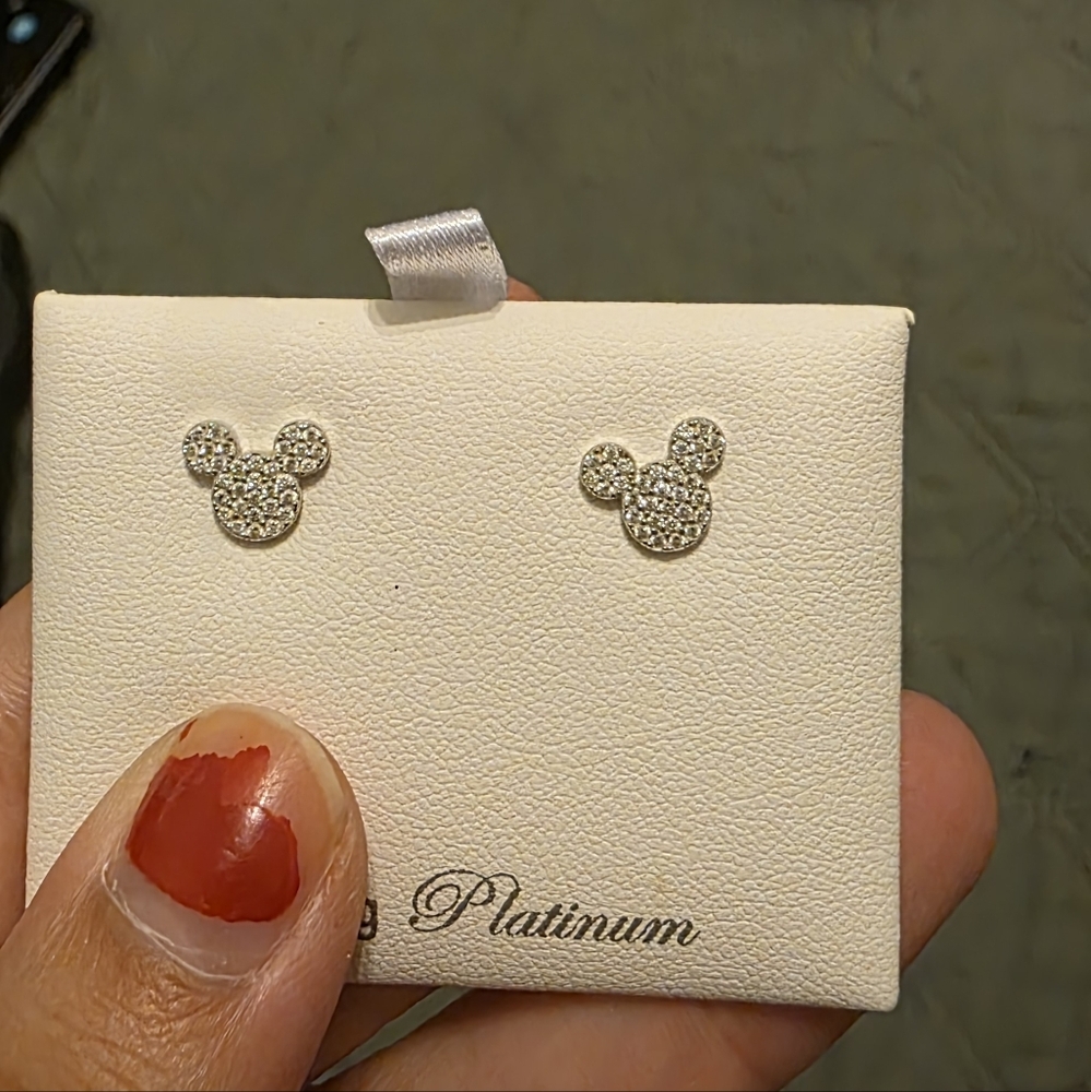 Crislu Platinum Mickey Mouse Icon Stud Earrings